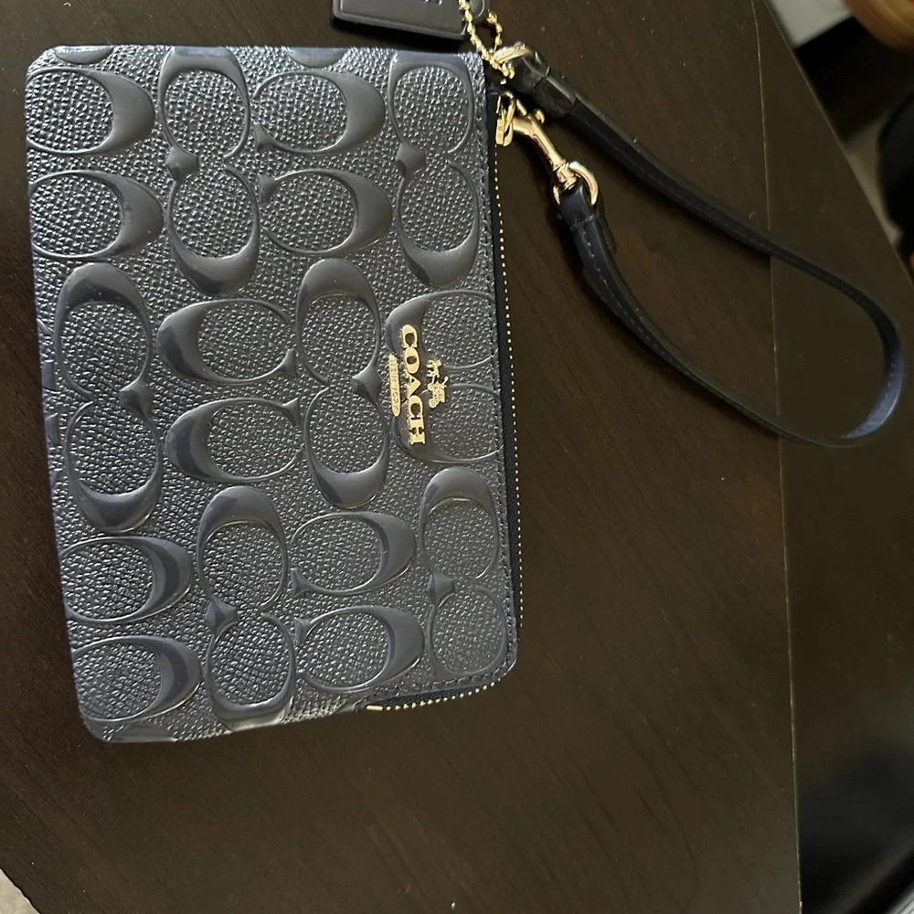 Coach Navy Embossed Leather Wristlet - Picture 3 of 7